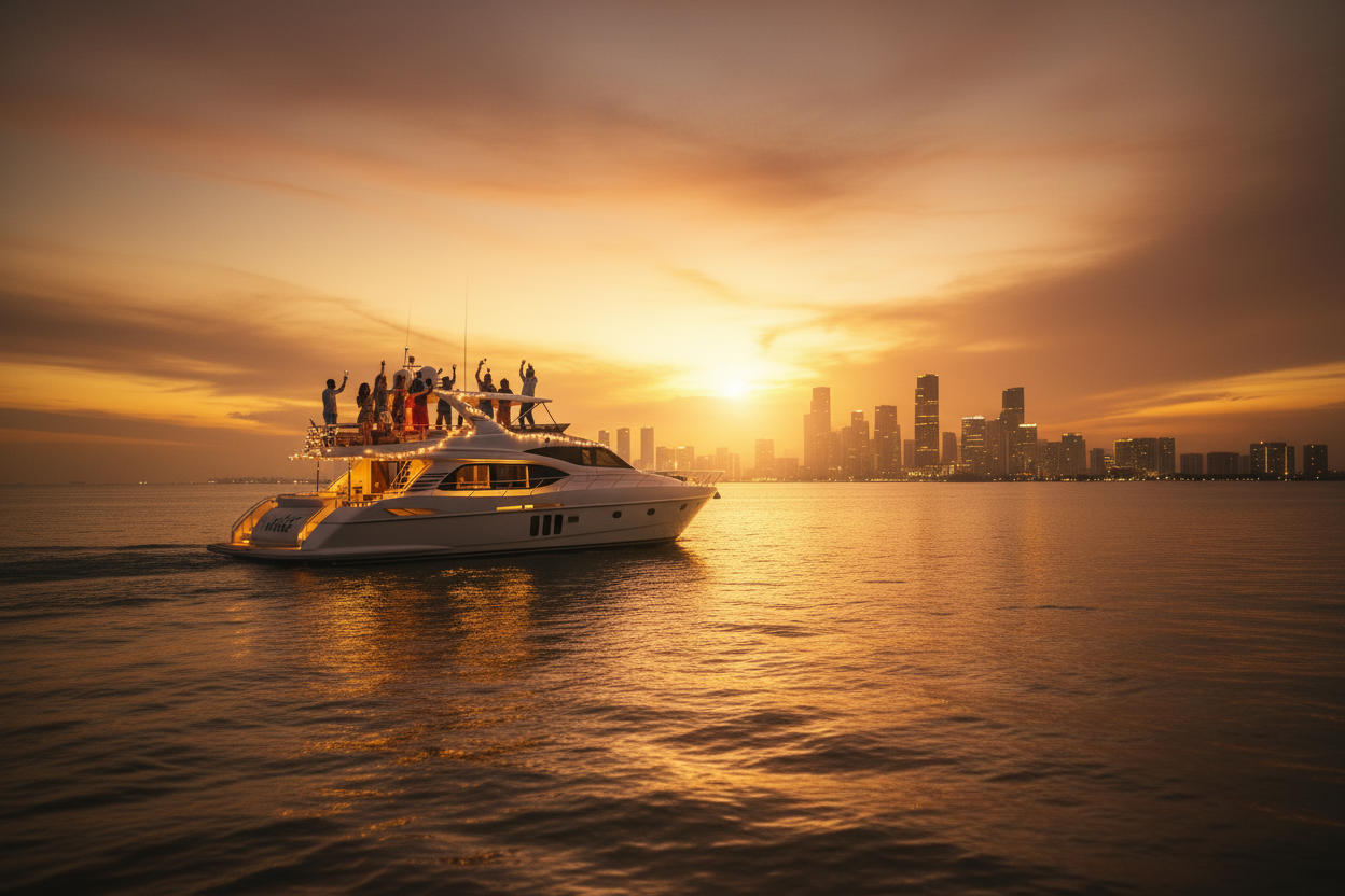 Miami yacht rental for up to 13 guests on a private yacht