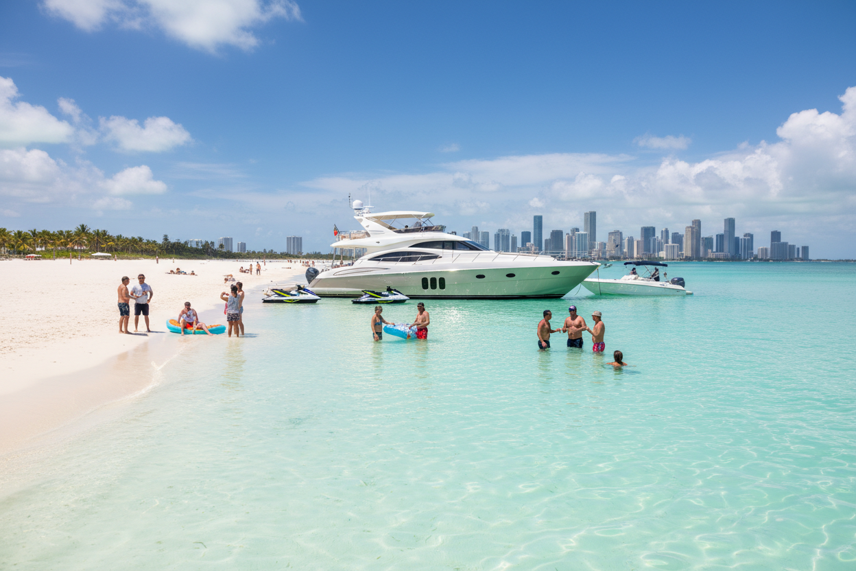 Private sandbar yacht charter in Miami with water views